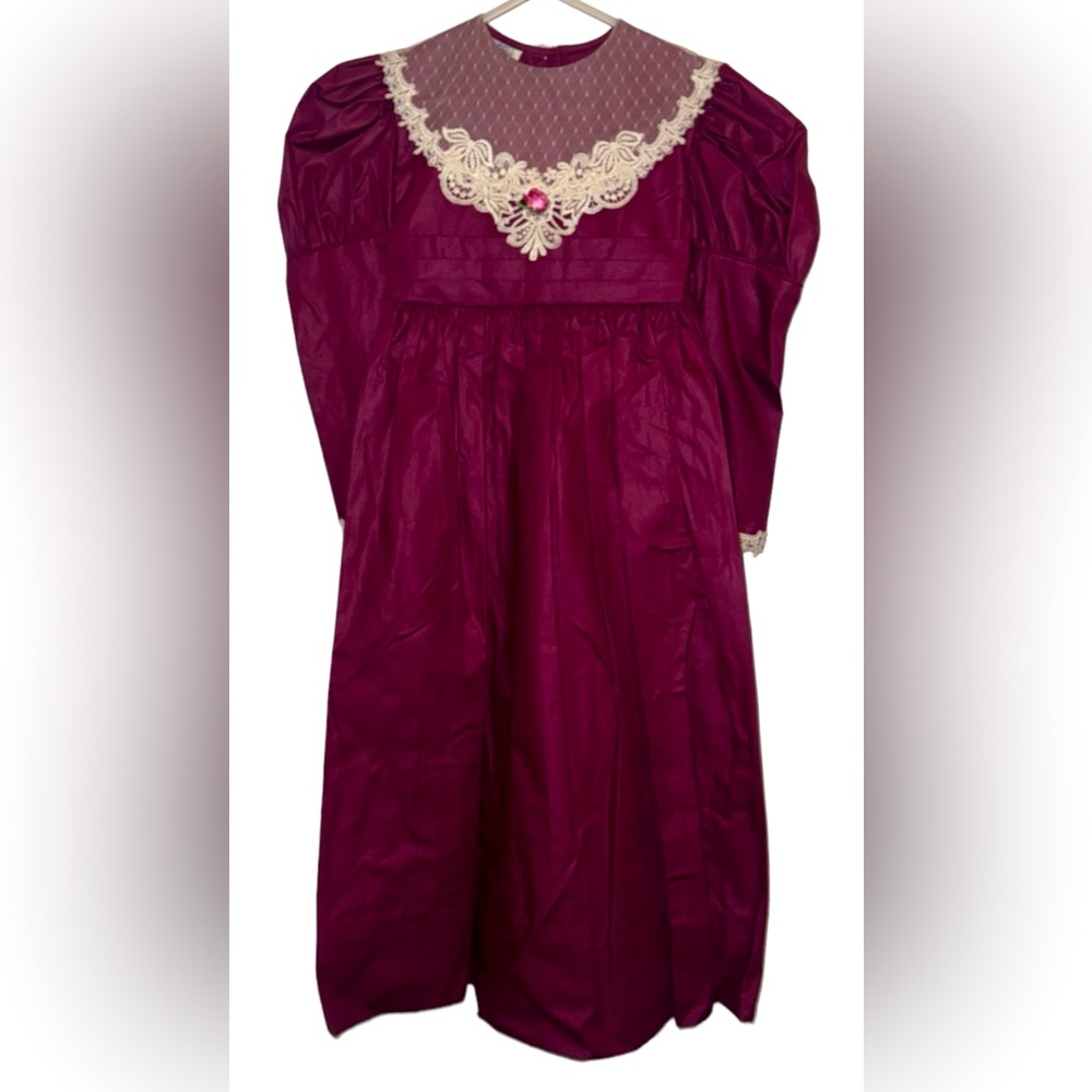 Vintage Girl Dress Debut Sz 6 Purple Red 1990s Lace Victorian Deadstock Classic